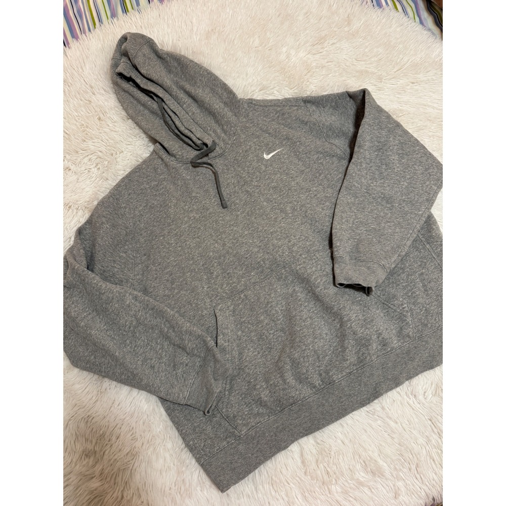 Nike Mens XL Grey Fleece Pullover Hoodie Embroidered Swoosh Logo Sweatshirt